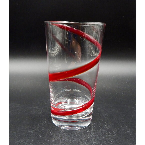 Pier One Swirline Red Ribbon Swirl Tumblers Beer High Ball Drinking Glass - Picture 2 of 10
